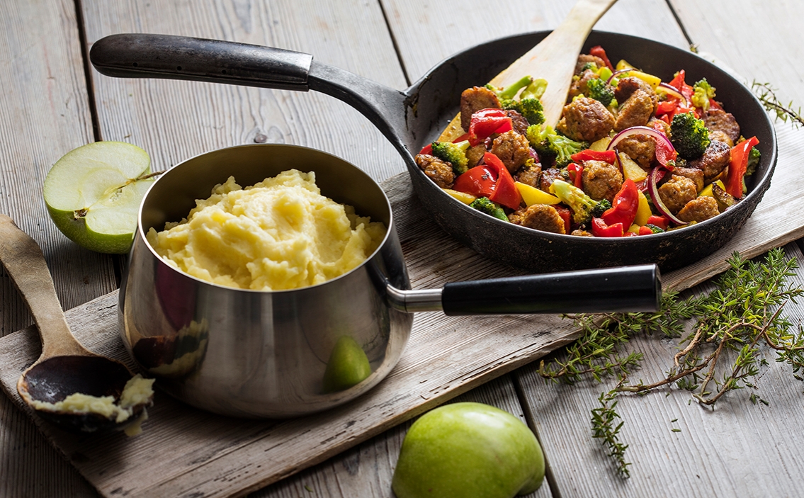 Vegobullar med curry,  timjan, äpple och broccoli